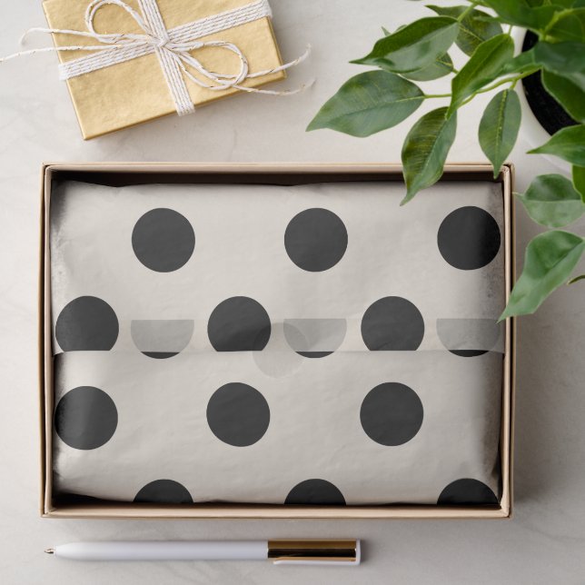 Ivory White And Black Big Polka Dots Chic Pattern Tissue Paper (Gift)