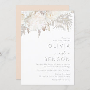 Ivory White & Bohemian Flowers Modern Wedding Invitation