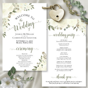 Ivory White Boho Floral Budget Wedding Program