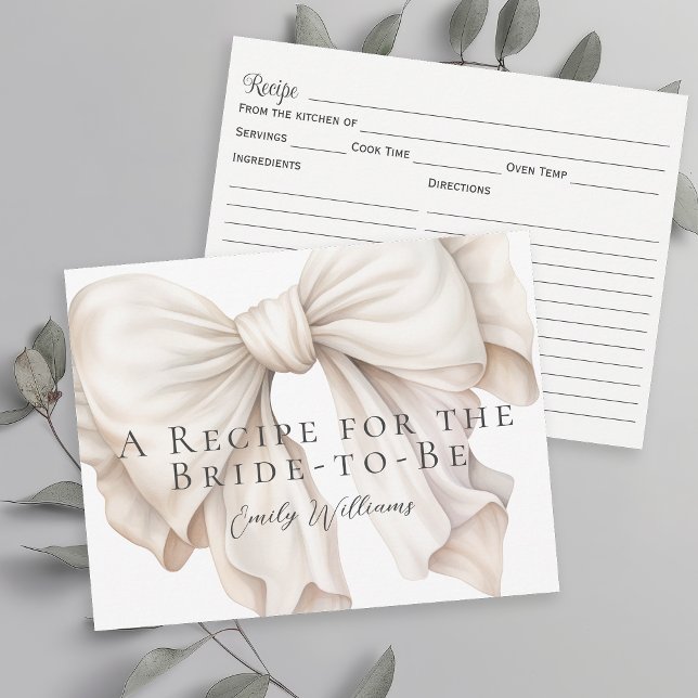 Ivory White Bow Bridal Shower Recipe Card (Creator Uploaded)