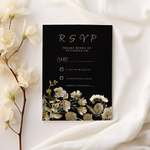 Ivory white brown black wildflower winter RSVP Invitation