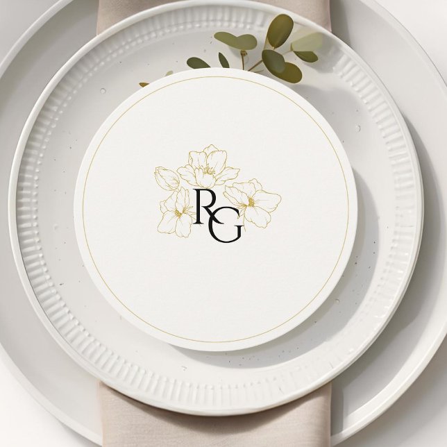 Ivory & White | Chic Floral Monogram Wedding Flat  Menu (Creator Uploaded)