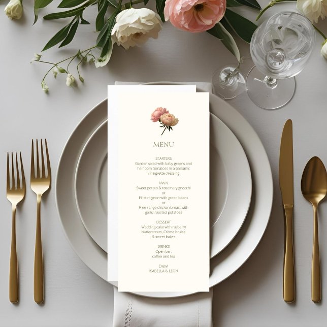 Ivory & White | Chic Floral Rose Wedding  Menu (Creator Uploaded)