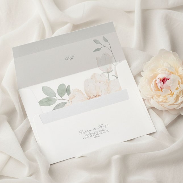 Ivory White | Chic Floral Wedding  Invitation Envelope (Creator Uploaded)