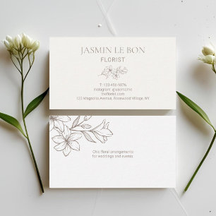 Ivory & White   Chic Minimalist Flower  Business Card