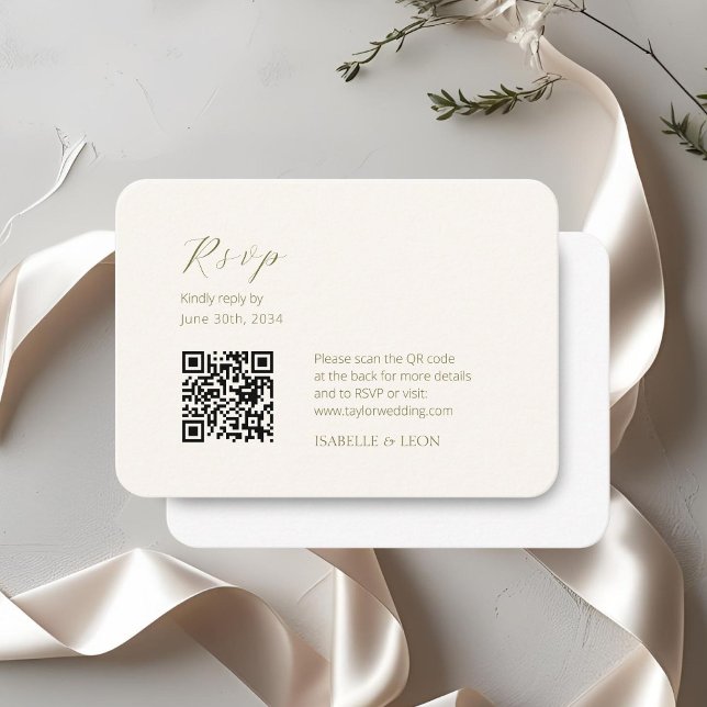 ivory & White | Chic Simple Scrpt QR Code Wedding Enclosure Card (Creator Uploaded)