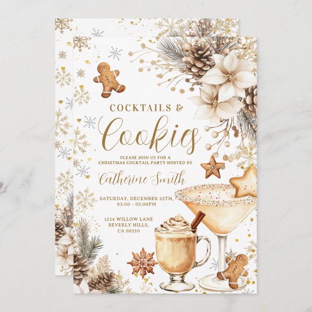 Ivory White Cocktails and Cookies Party Invitation (Front/Back)