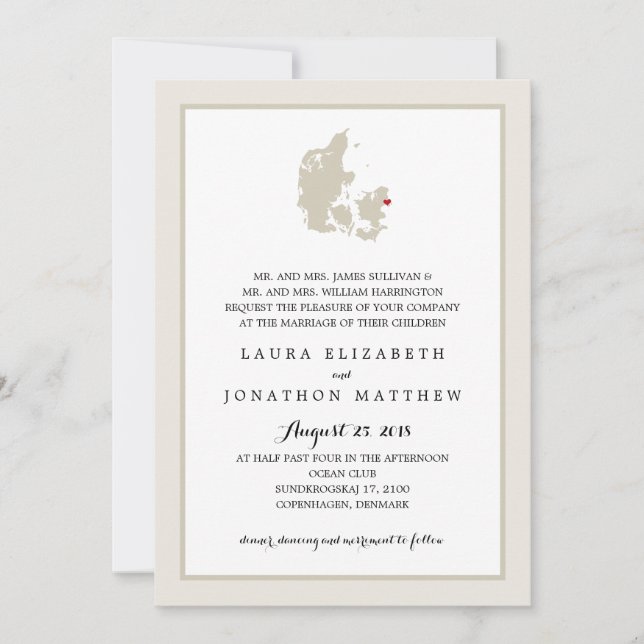 Ivory & White Denmark Map | Wedding Invitation (Front)