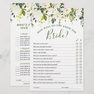 Ivory White Floral Double-Sided Bridal Shower Game