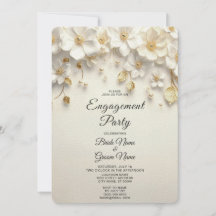 Ivory White Floral Gold Leaves Engagement