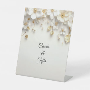 Ivory White Floral Gold Leaves Tabletop Signs