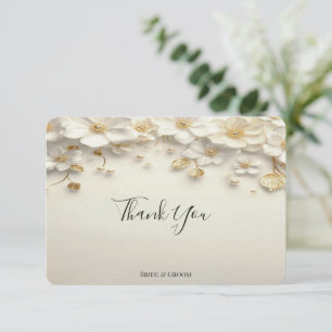 Ivory White Floral Gold Leaves Thank You Card