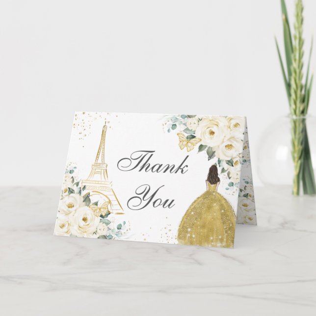 Ivory White Floral Quinceañera Birthday Princess Thank You Card (Front)