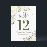 Ivory White Floral Wedding Table Number Card Large<br><div class="desc">These beautiful wedding table number cards feature an elegant boho chic design with hand painted watercolor roses, blossoms in shades of ivory, cream, and white, along with sage green leaves and garden foliage. These cards are larger than standard making it easy for your guests to find their tables. Perfect way...</div>
