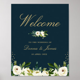 ivory white floral wedding welcome sign