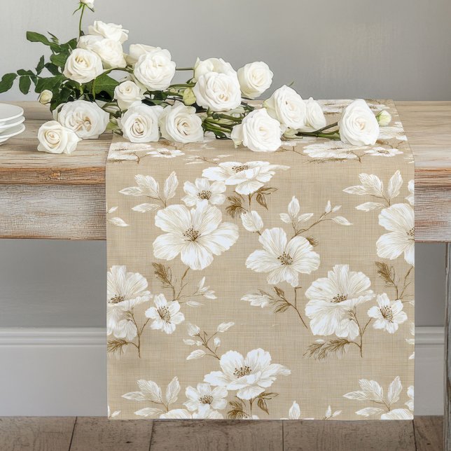 Ivory white flower earthy beige elegant table runn long table runner (Ivory white flower earthy beige elegant table runner

)