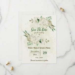 ivory white flowers botanical wedding save the date