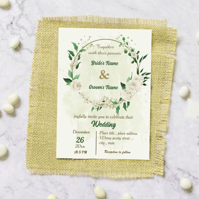 Ivory white flowers greenery wedding invitation (Creator Uploaded)