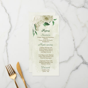 Ivory white flowers greenery wedding menu