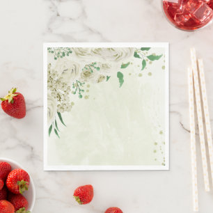 Ivory white flowers greenery wedding napkin