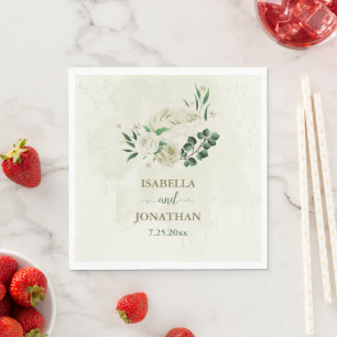 Ivory white flowers greenery wedding napkin