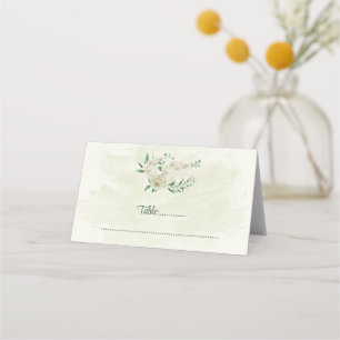 Ivory white flowers greenery wedding place card