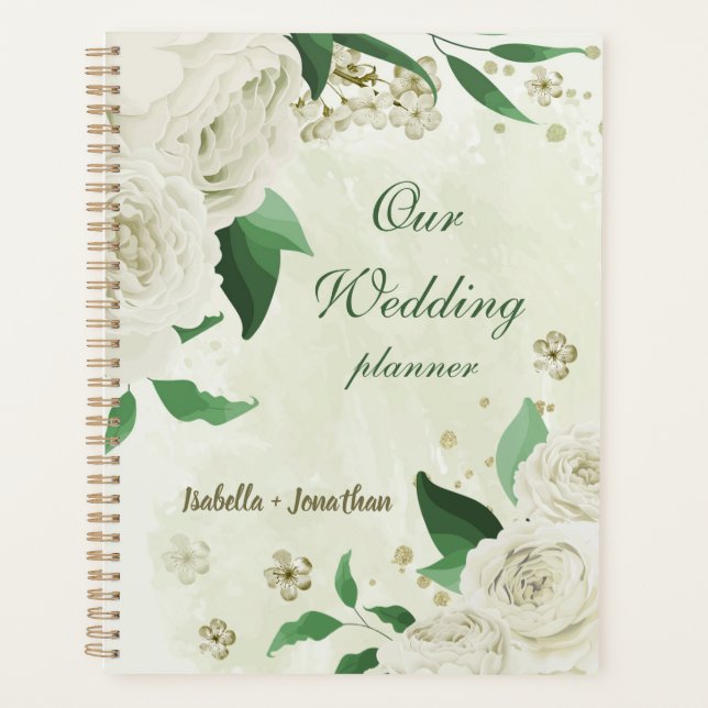 Ivory white flowers greenery wedding planner (Front)