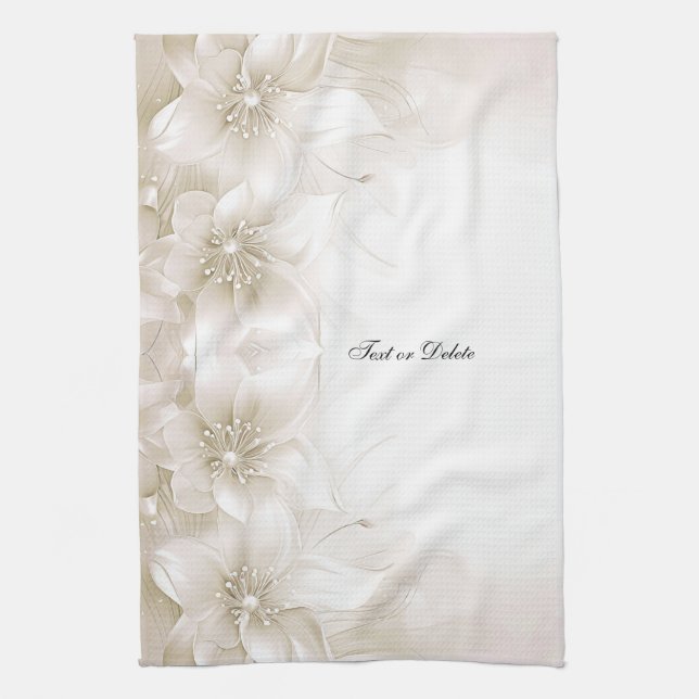 Ivory White Flowers Kitchen Towels (Vertical)