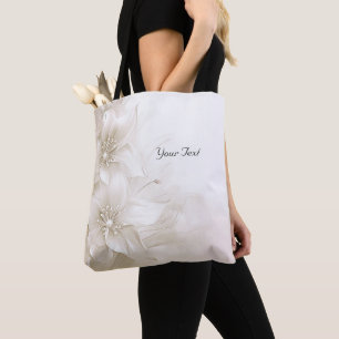 Ivory White Flowers Tote Bag