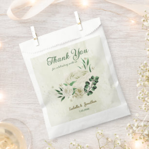 ivory white flowers wedding favour bags