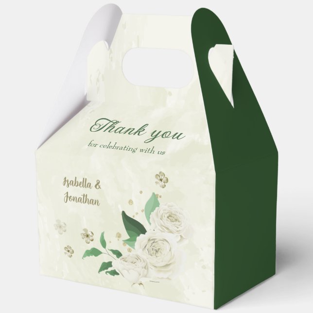 ivory white flowers wedding favour box (Front)