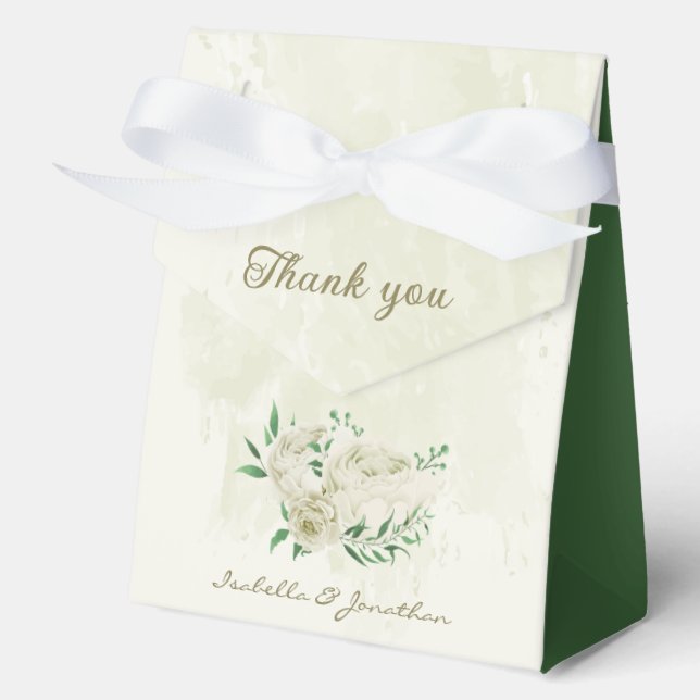ivory white flowers wedding favour box (Front)