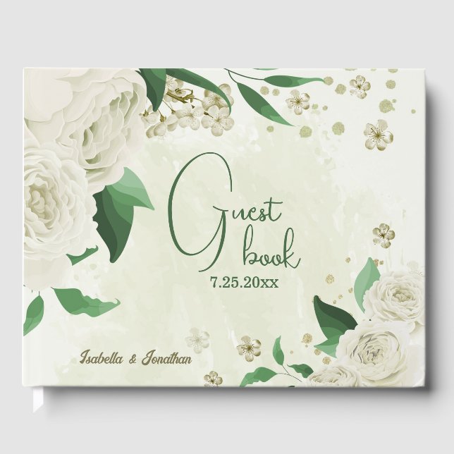ivory white flowers wedding guest book (Front)