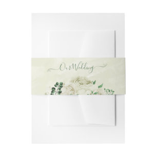 ivory white flowers wedding invitation belly band
