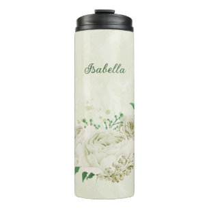 ivory white flowers wedding thermal tumbler