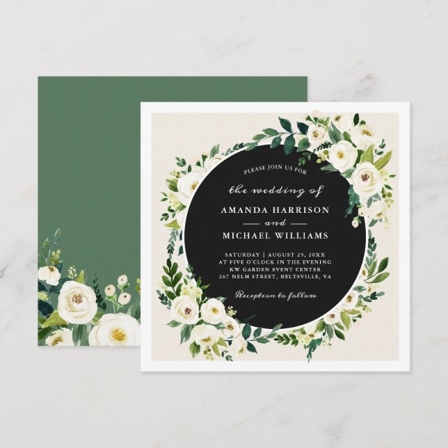 Ivory White Greenery Wedding Invitation (Front/Back)