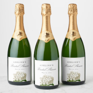 Ivory White Hydrangea Elegant Bridal Shower Sparkling Wine Label