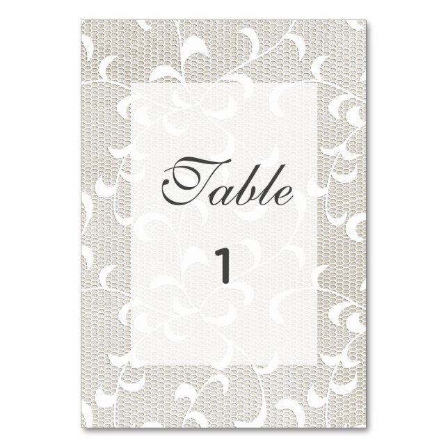 Ivory & White Lace Wedding Table Number (Front)