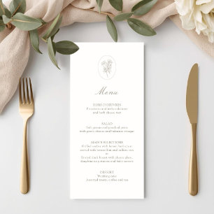 Ivory White Minimalist Script Botanical Wedding Menu