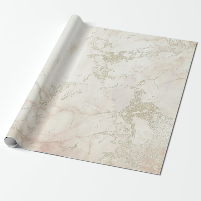 Ivory White Pink Grey Silver Marble Stone Brushes Wrapping Paper (Unrolled)