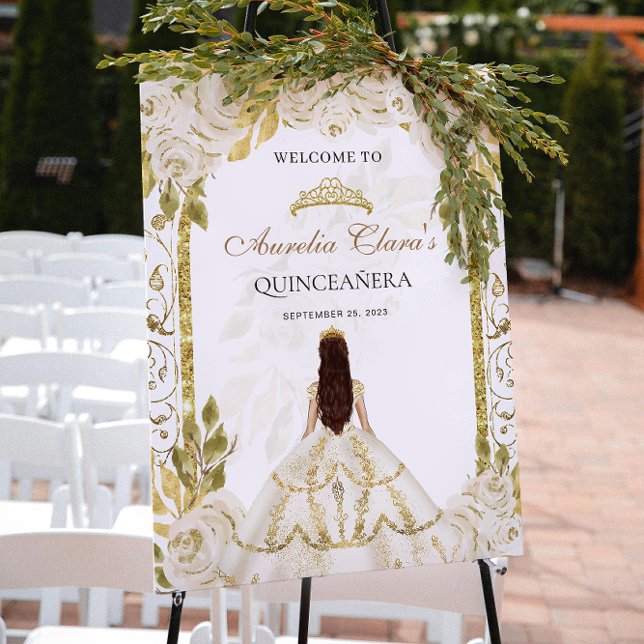 Ivory White Princess Floral Quinceanera Birthday Poster (Creator Uploaded)