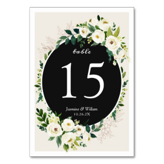 Ivory White Rose Greenery Wedding Table Number
