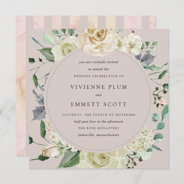 Ivory White Rose Hydrangea Floral Wedding Invitation (Front/Back)