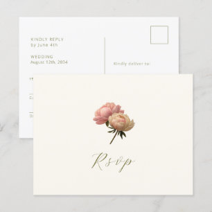 Ivory & White Rose Wedding RSVP Postcard
