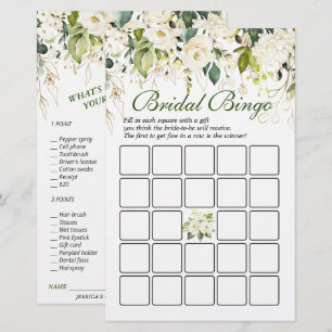 Ivory White Roses Double-Sided Bridal Shower Game