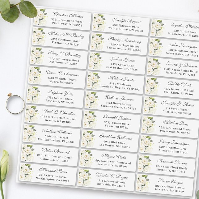 Ivory White Roses Floral Wedding Guest Address (Creator Uploaded)