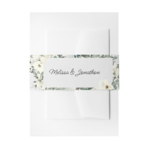 Ivory White Roses Floral Wedding Invitation Belly Band