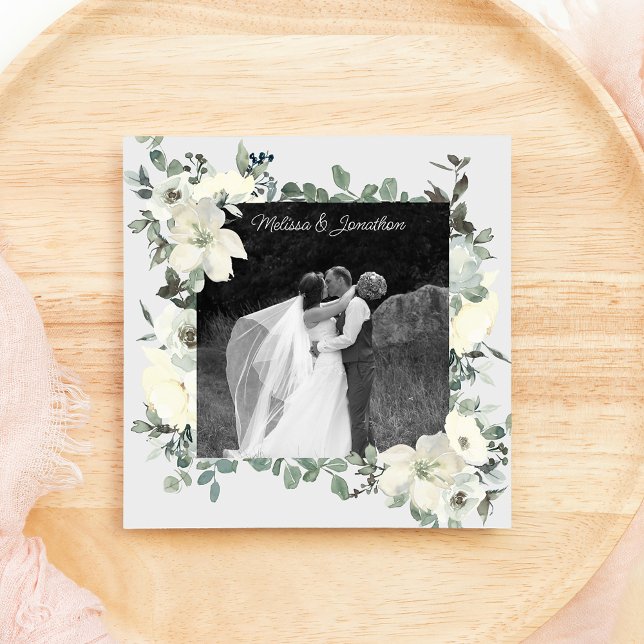 Ivory White Roses Floral Wedding Just Marrie Announcement (Creator Uploaded)