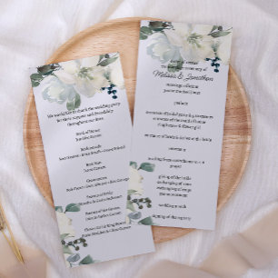 Ivory White Roses Floral Wedding Program Programme