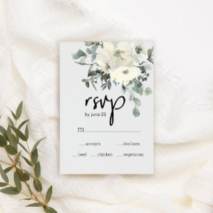 Ivory White Roses Floral Wedding RSVP Card